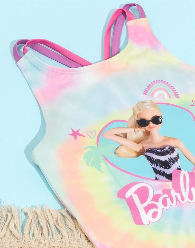 Barbie Swimsuit Girls Kids Doll Logo Tie Dye Swimming Costume - Image 3
